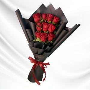 Red roses bouquet in black wrap - Code 39