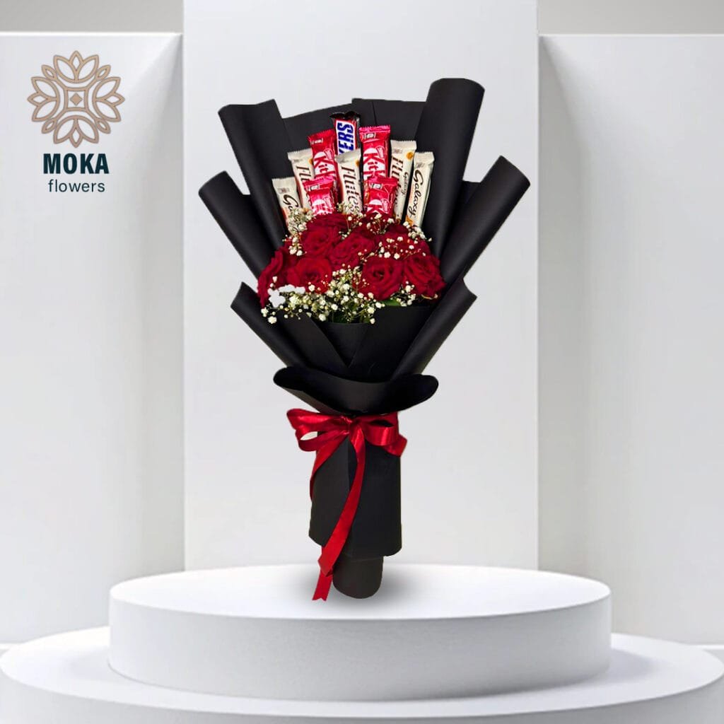 (a16) red roses with chocolate