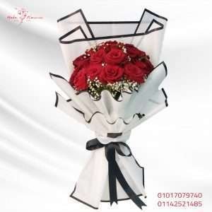 Red roses bouquet in black and white wrap - Code 51