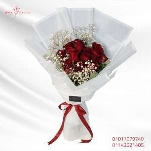 Red roses bouquet in white wrap - Code 49